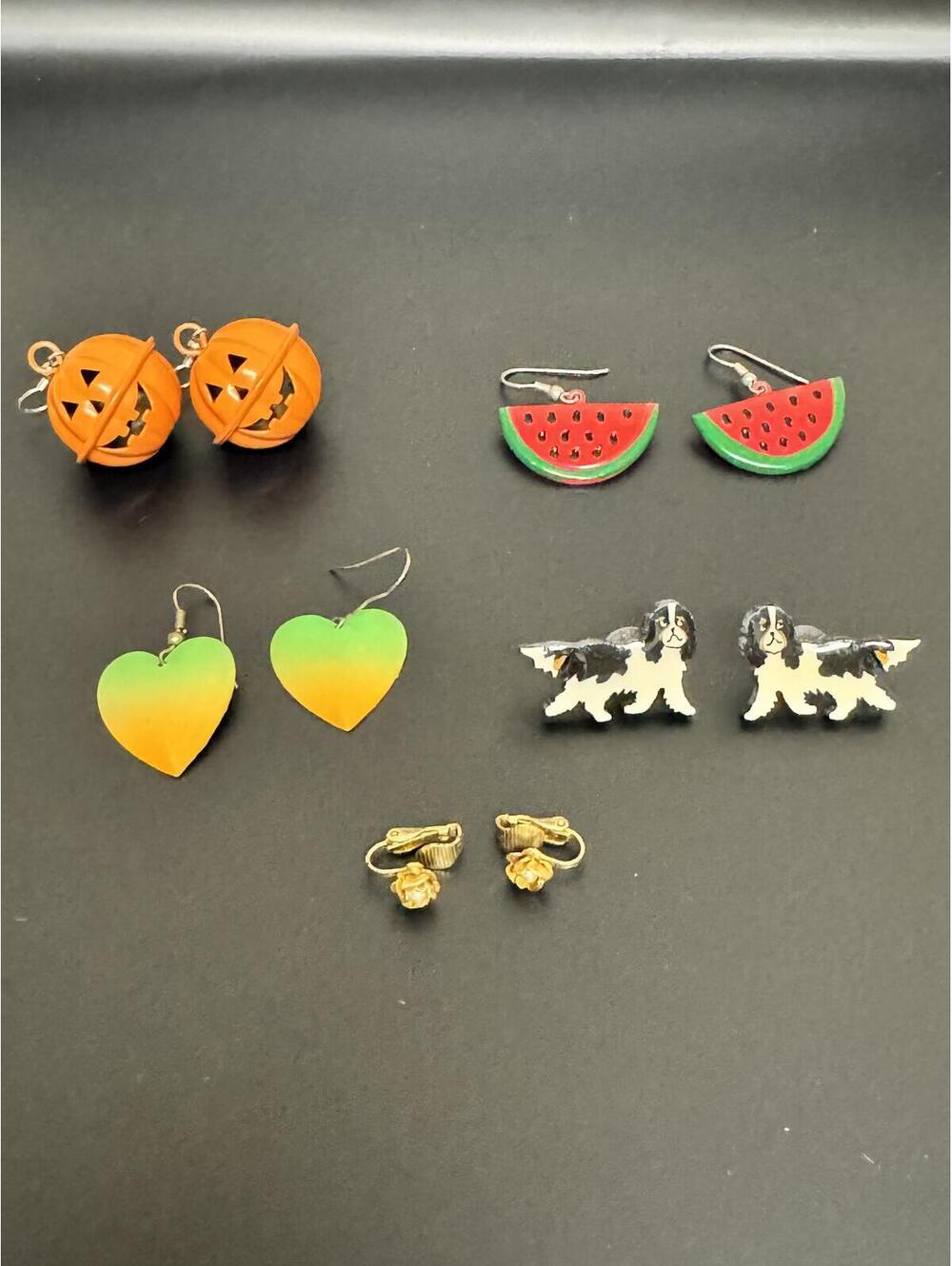 Novelty Earrings Lot – Pumpkin, Watermelon, Dog, Heart & Flower Earrings